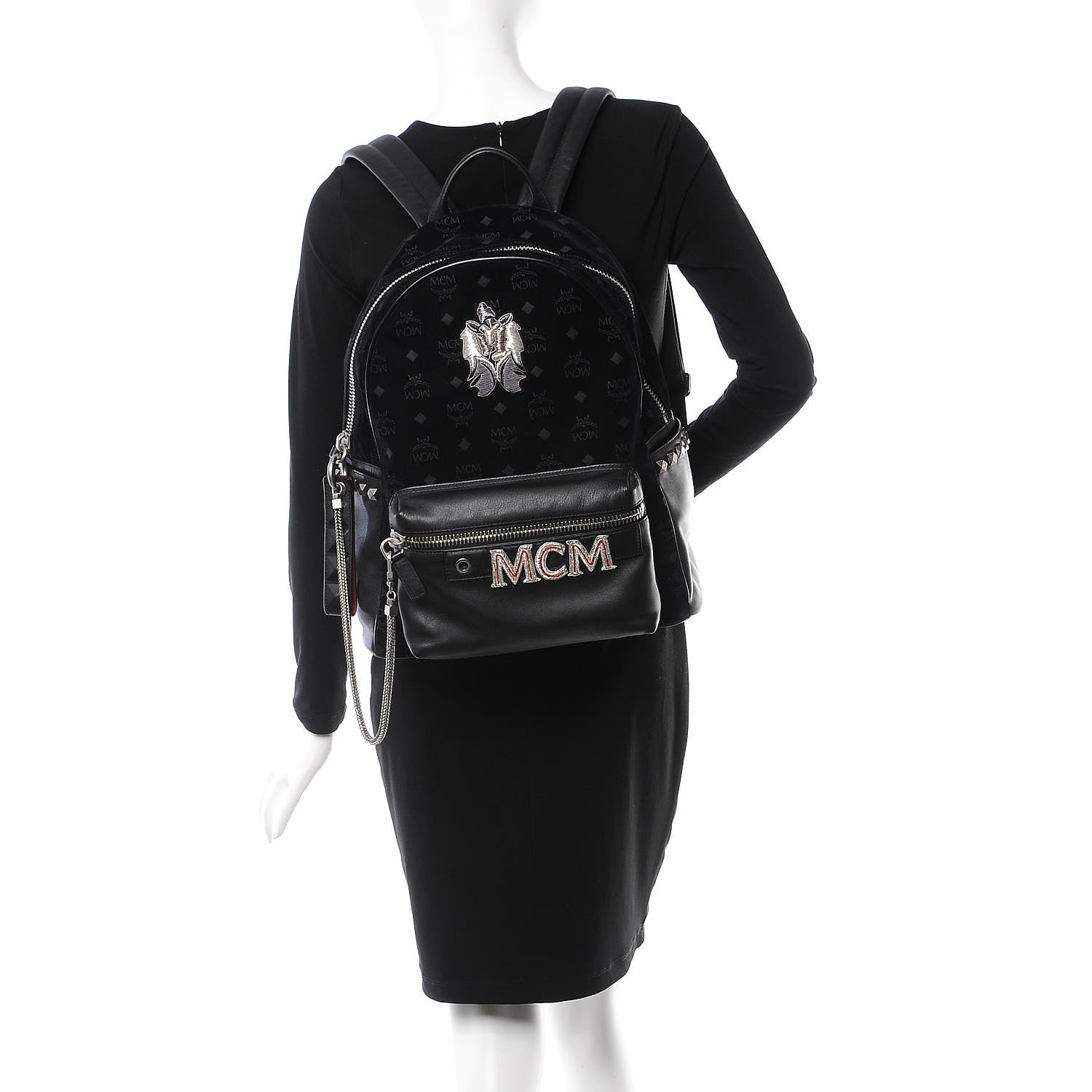 MCM Velvet Monogram Medium Stark Insignia Backpack Black 2 of 11