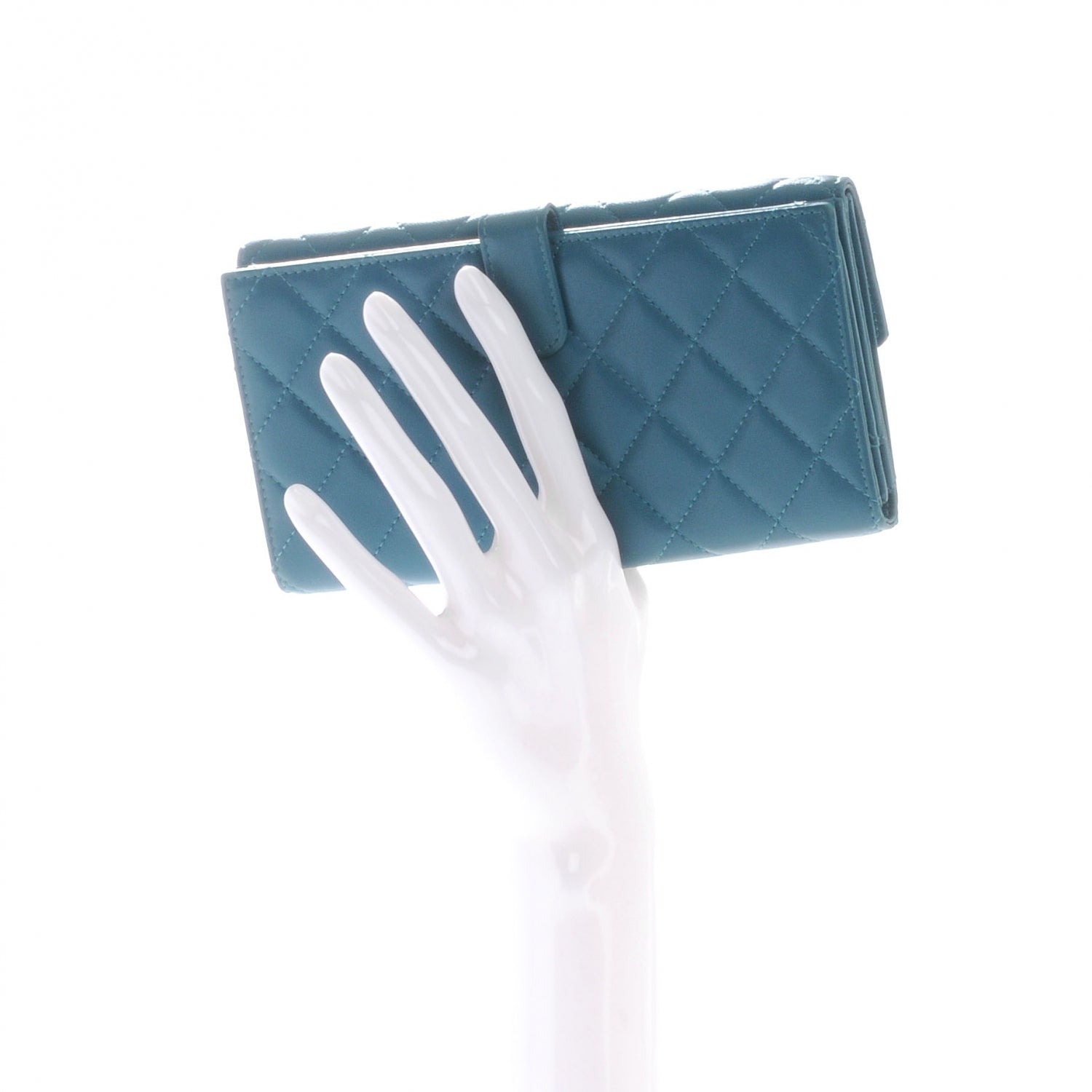 Chanel Lambskin Quilted Long Flap Wallet Turquoise 2 of 8