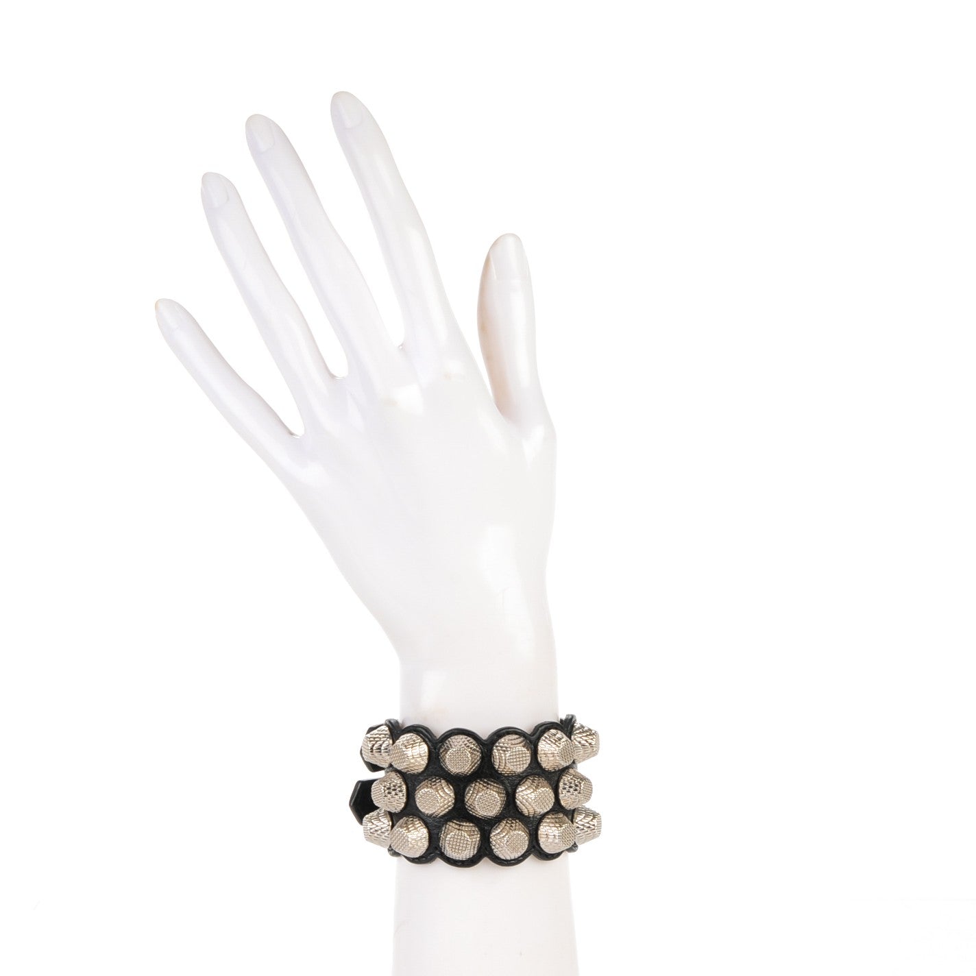 Balenciaga Agneau Arena Three Row Giant Silver Hardware M Bracelet Black 2 of 5