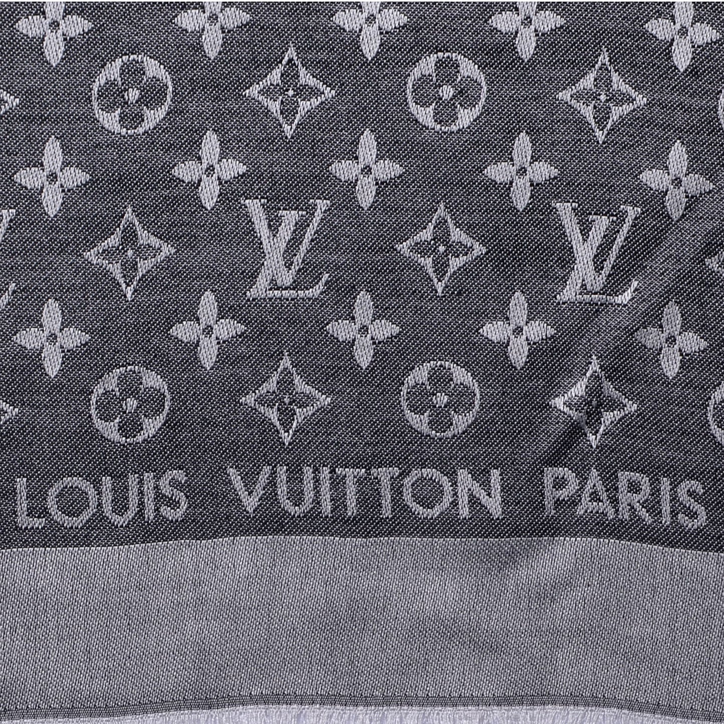 Wool Silk Monogram Denim Shawl Black