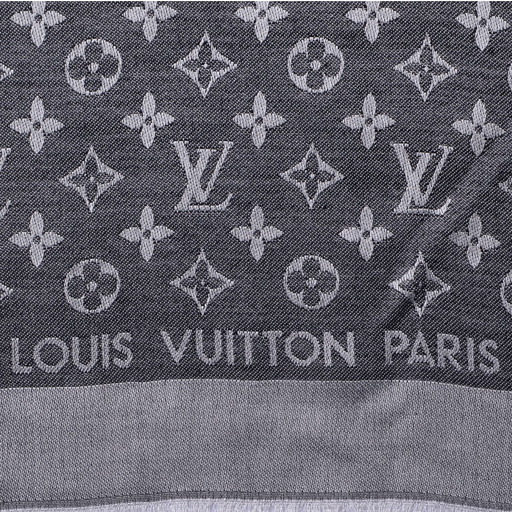 Louis Vuitton Wool Silk Monogram Denim Shawl Black 3 of 4