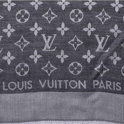 Louis Vuitton Wool Silk Monogram Denim Shawl Black 3 of 4