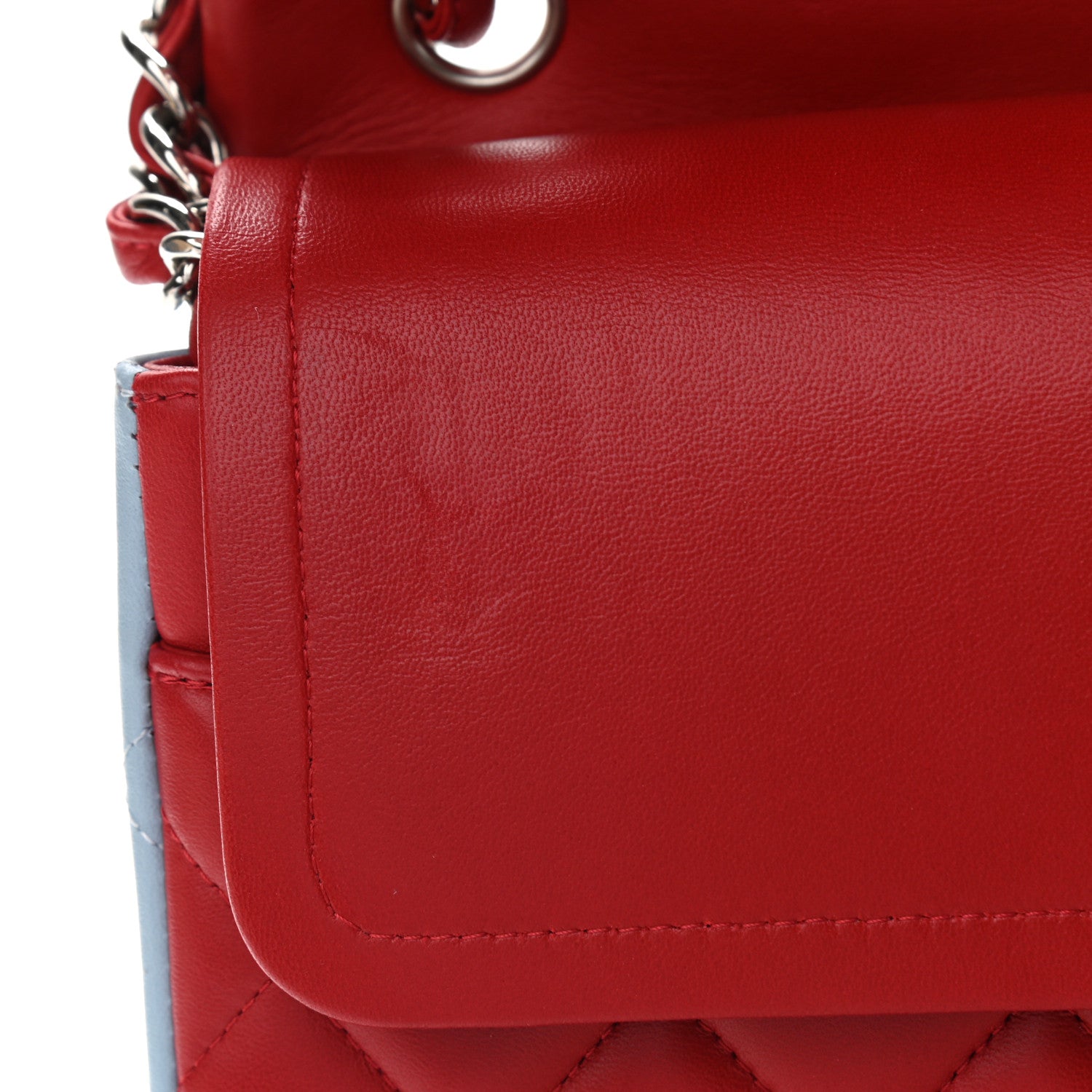 Chanel Lambskin Quilted Jumbo Tri-Color Double Flap Navy Blue Red 11 of 14