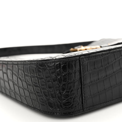 Saint Laurent Calfskin Crocodile Embossed LE 5 A 7 Hobo Black 8 of 9