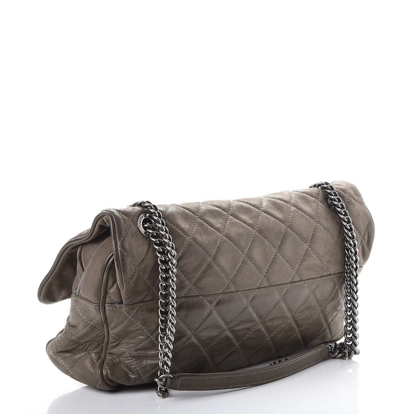 Iridescent Calfskin Quilted Large Shiva Flap Grey