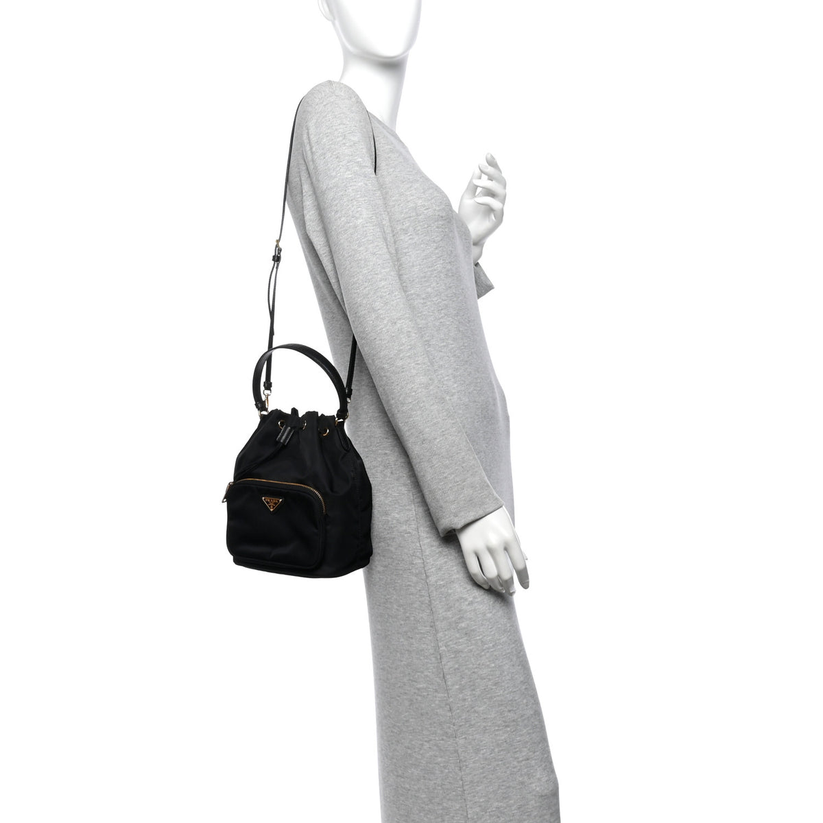 Prada Saffiano Tessuto Nylon Mini Bucket Crossbody Bag Black 2 of 12