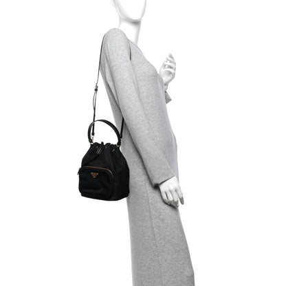 Prada Saffiano Tessuto Nylon Mini Bucket Crossbody Bag Black 2 of 12