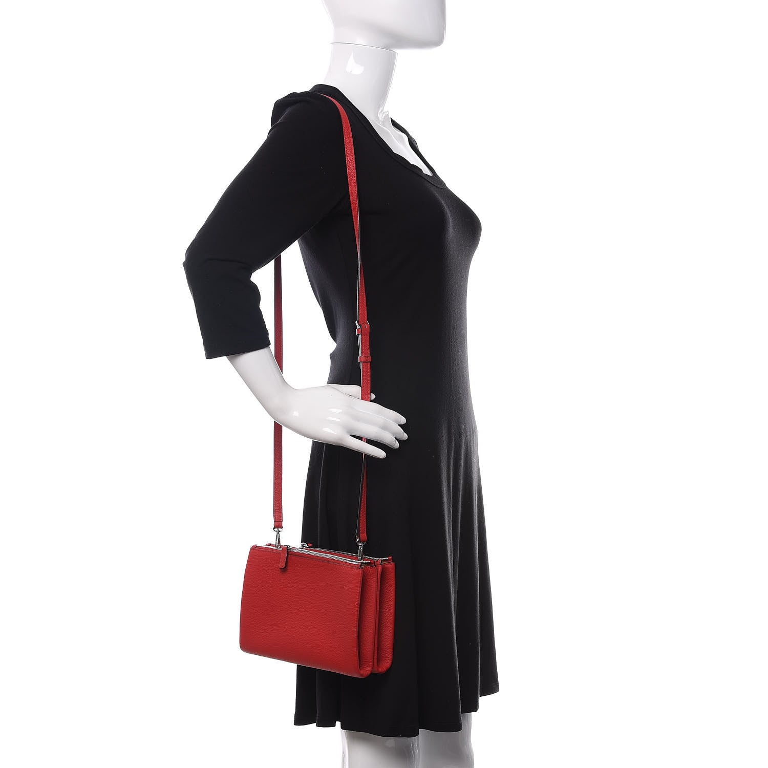 MCM Grained Calfskin Milla Double Crossbody Bag Ruby Red 2 of 11