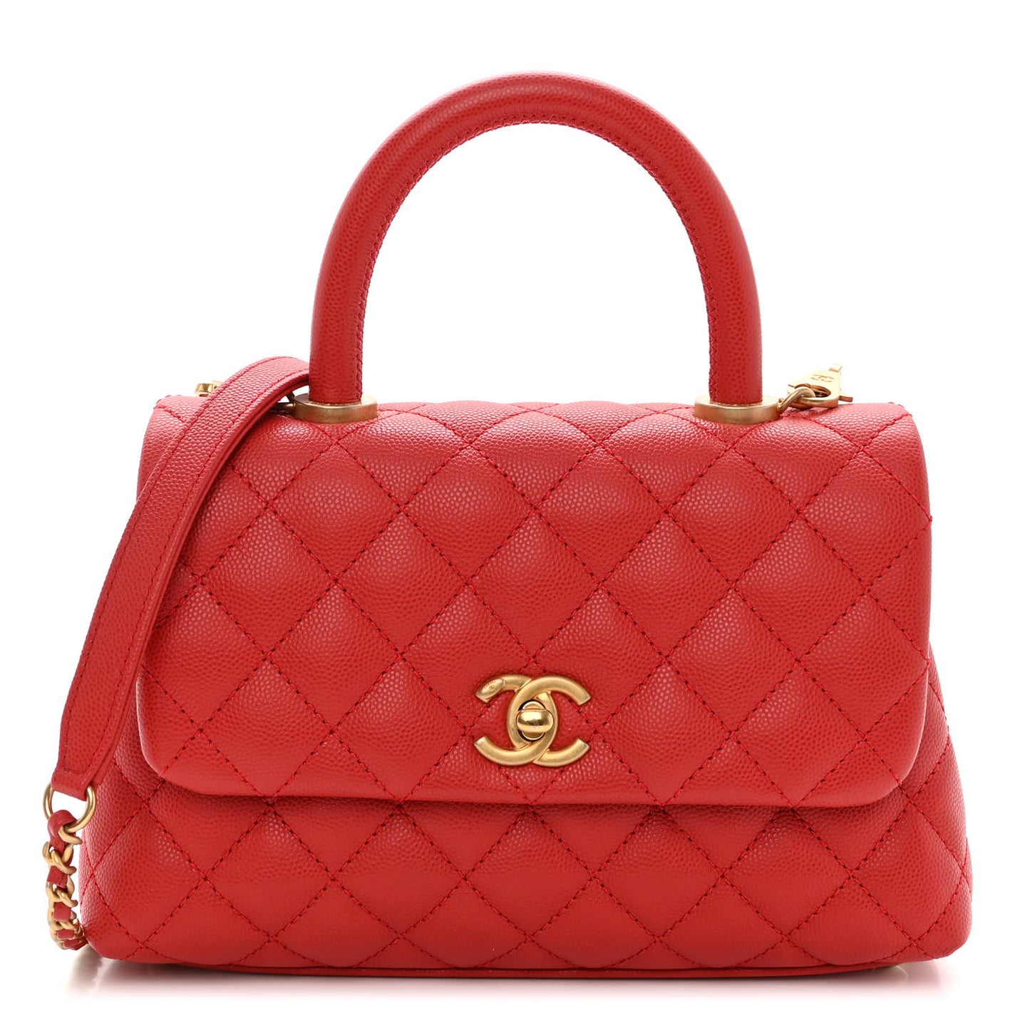 Caviar Quilted Mini Coco Handle Flap Red