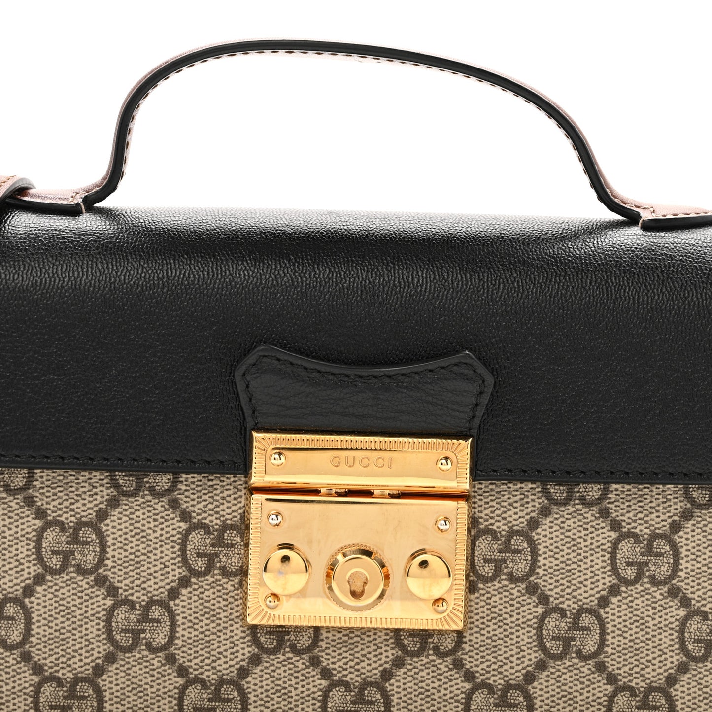 GG Supreme Monogram Calfskin Mini Padlock Top Handle Shoulder Bag Beige Black Cuir
