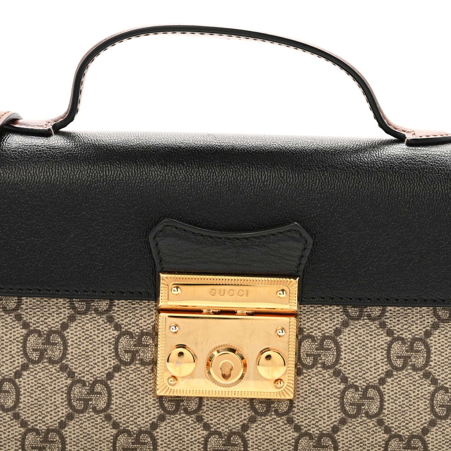 Gucci GG Supreme Monogram Calfskin Mini Padlock Top Handle Shoulder Bag Beige Black Cuir 8 of 13