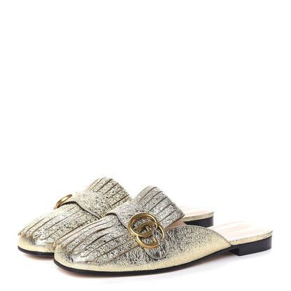 Gucci Galassia Womens GG Marmont Fringe Slippers 38.5 Platino 3 of 8