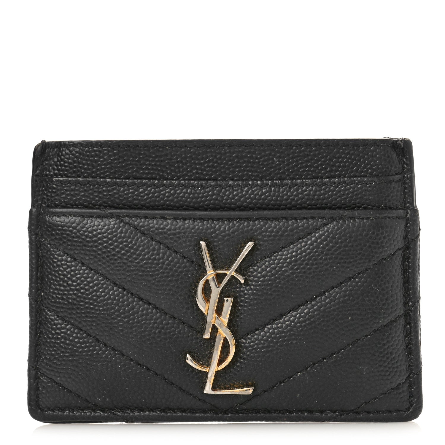 Saint Laurent Grain De Poudre Matelasse Chevron Monogram Credit Card Case Black 1 of 9