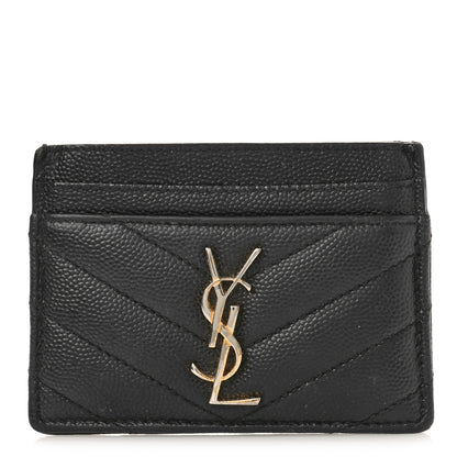 Saint Laurent Grain De Poudre Matelasse Chevron Monogram Credit Card Case Black 1 of 9