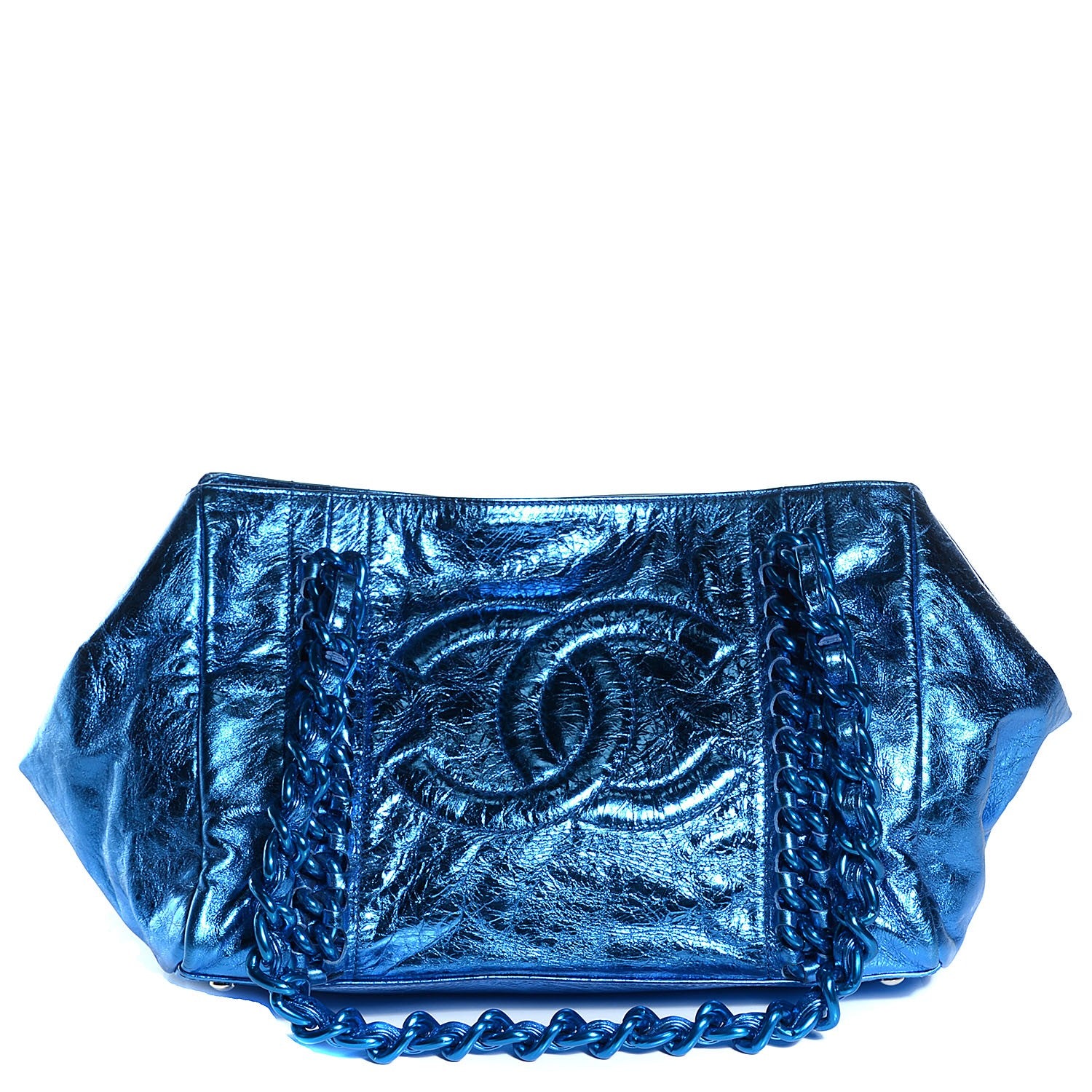 Chanel Metallic Cracked Calfskin Small Modern Chain Tote Blue 1 of 7