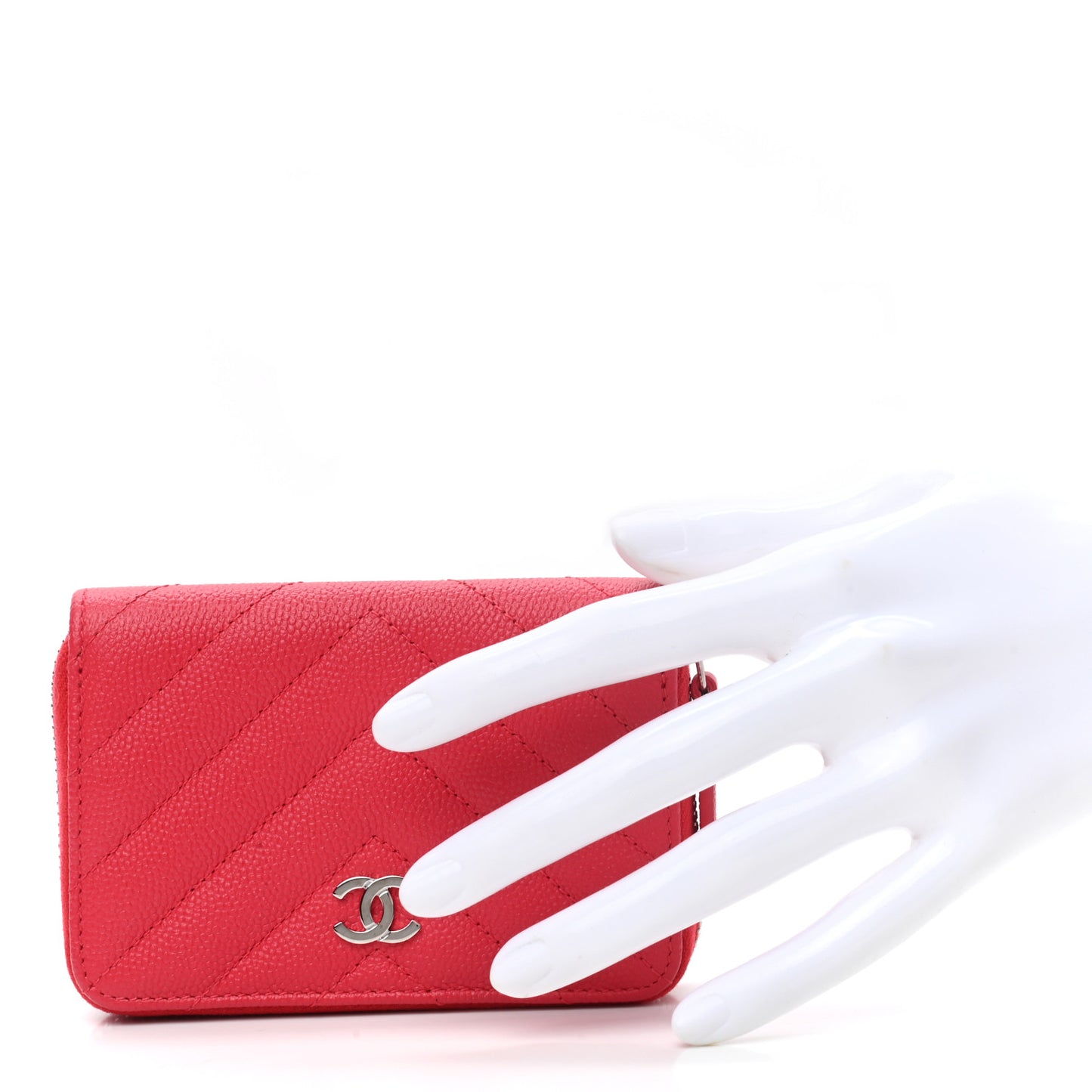 Caviar Chevron Quilted Zip Coin Purse Light Red