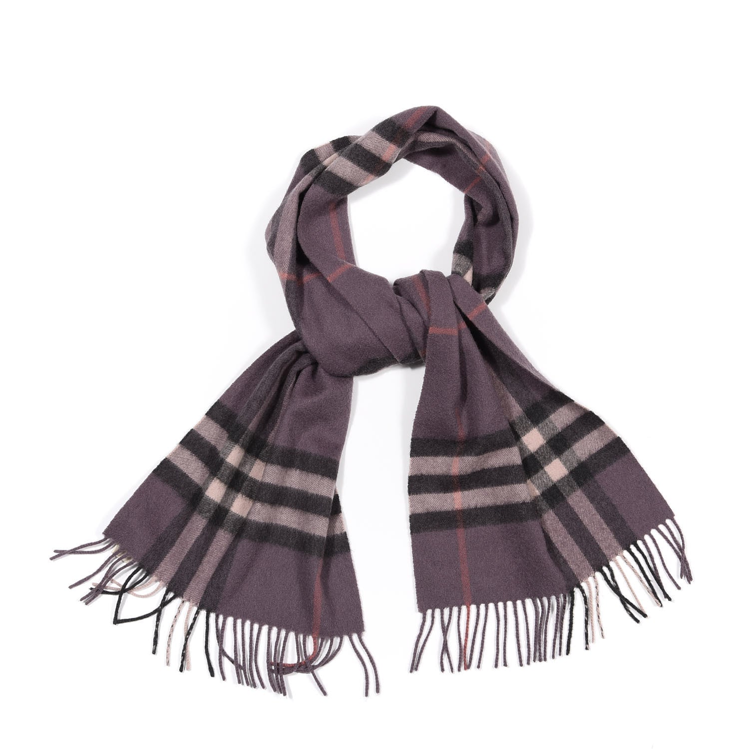 Burberry Cashmere Giant Check Fringe Scarf Purple 1 of 4
