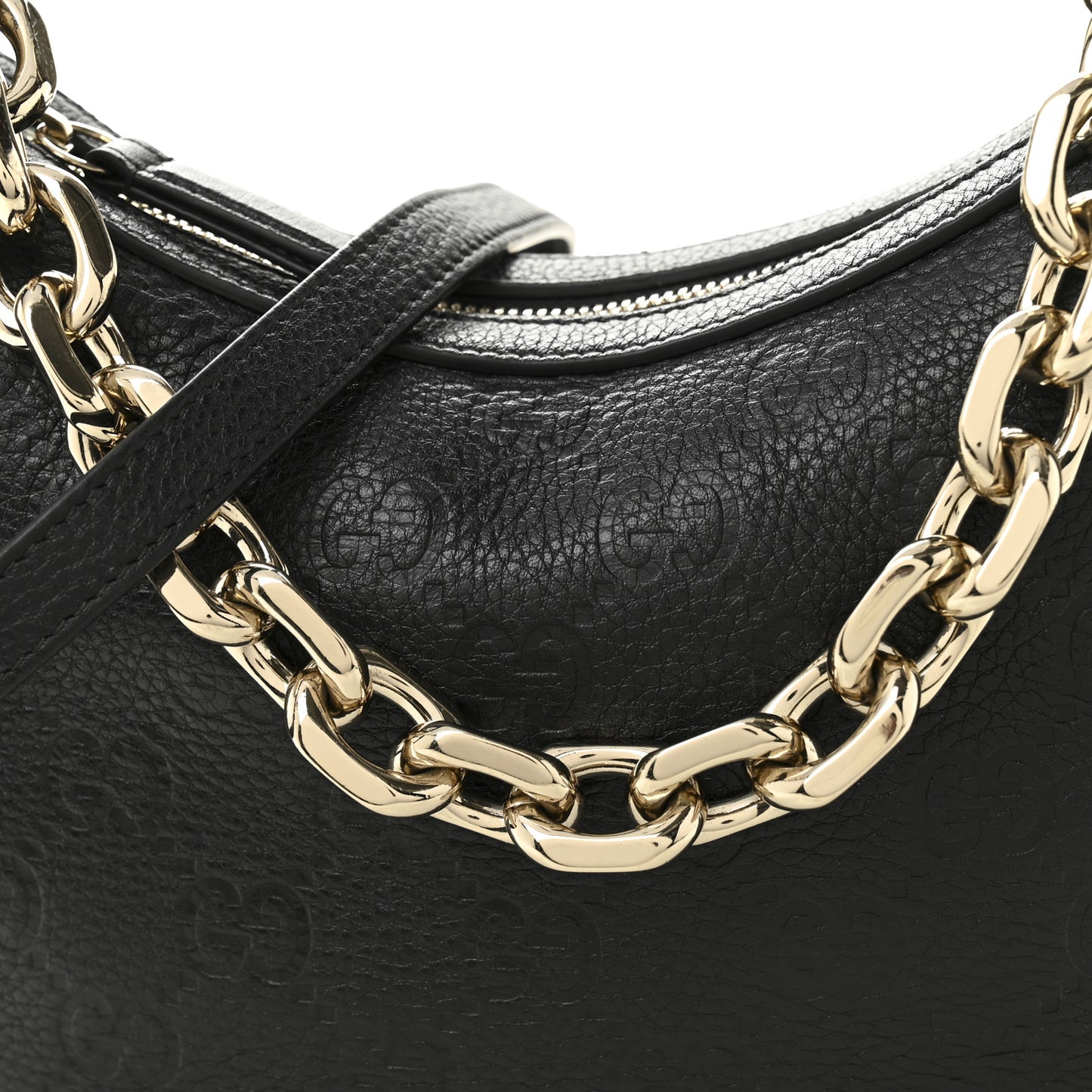 GG Grainy Calfskin Emblem Small Half Moon Shoulder Bag Black