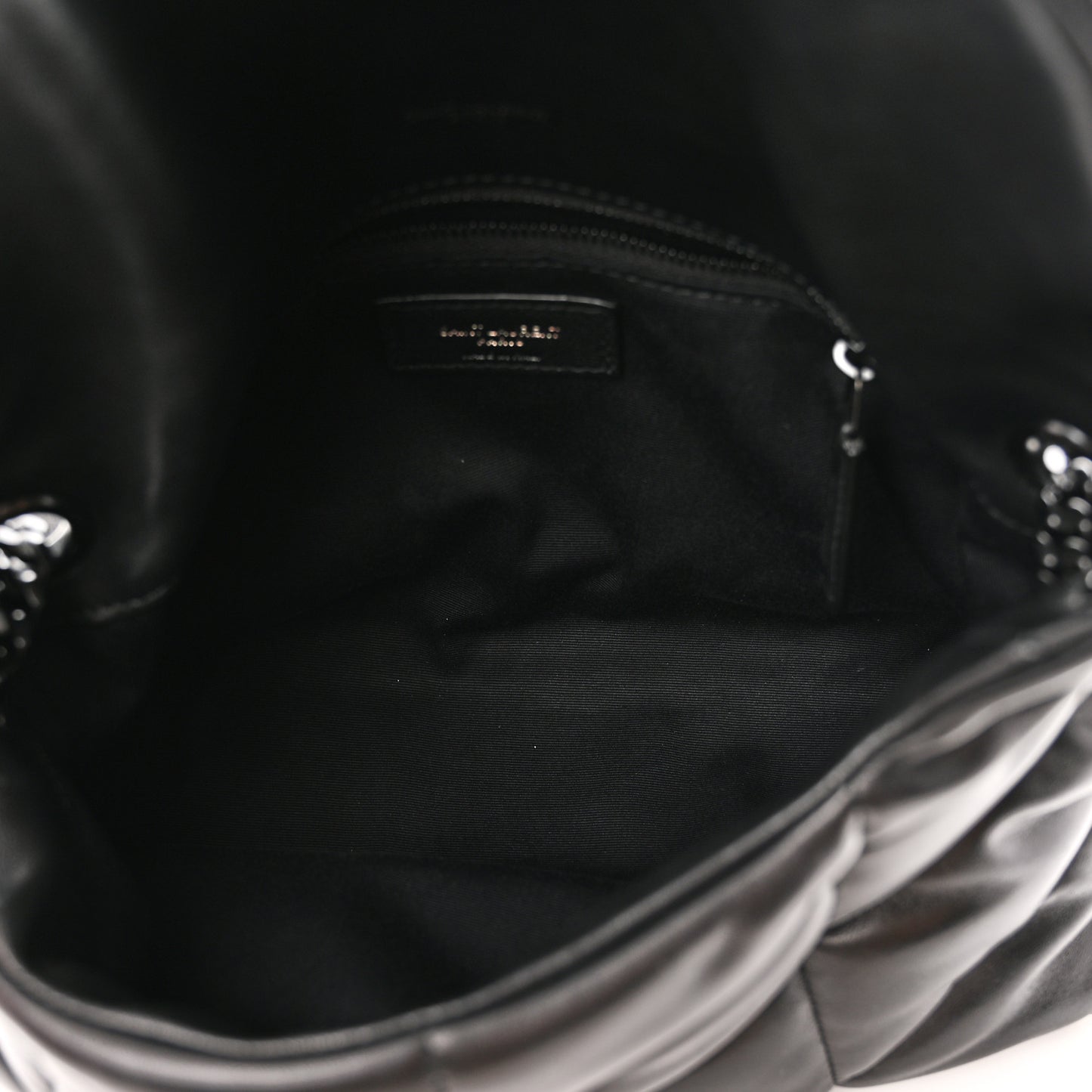 Lambskin Quilted Monogram Monochrome Small Loulou Puffer Chain Satchel Black