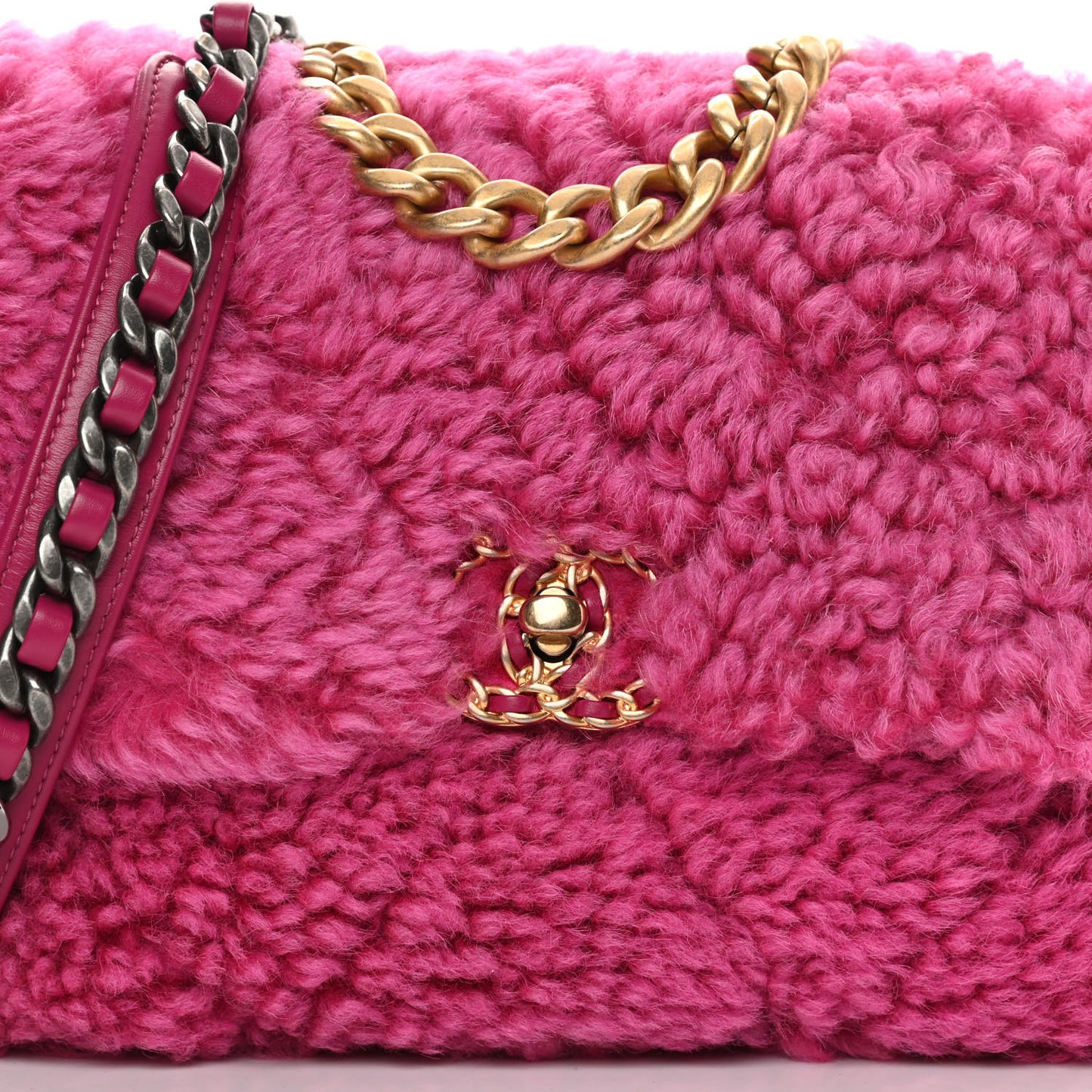 Shearling Sheepskin Medium Chanel 19 Flap Pink