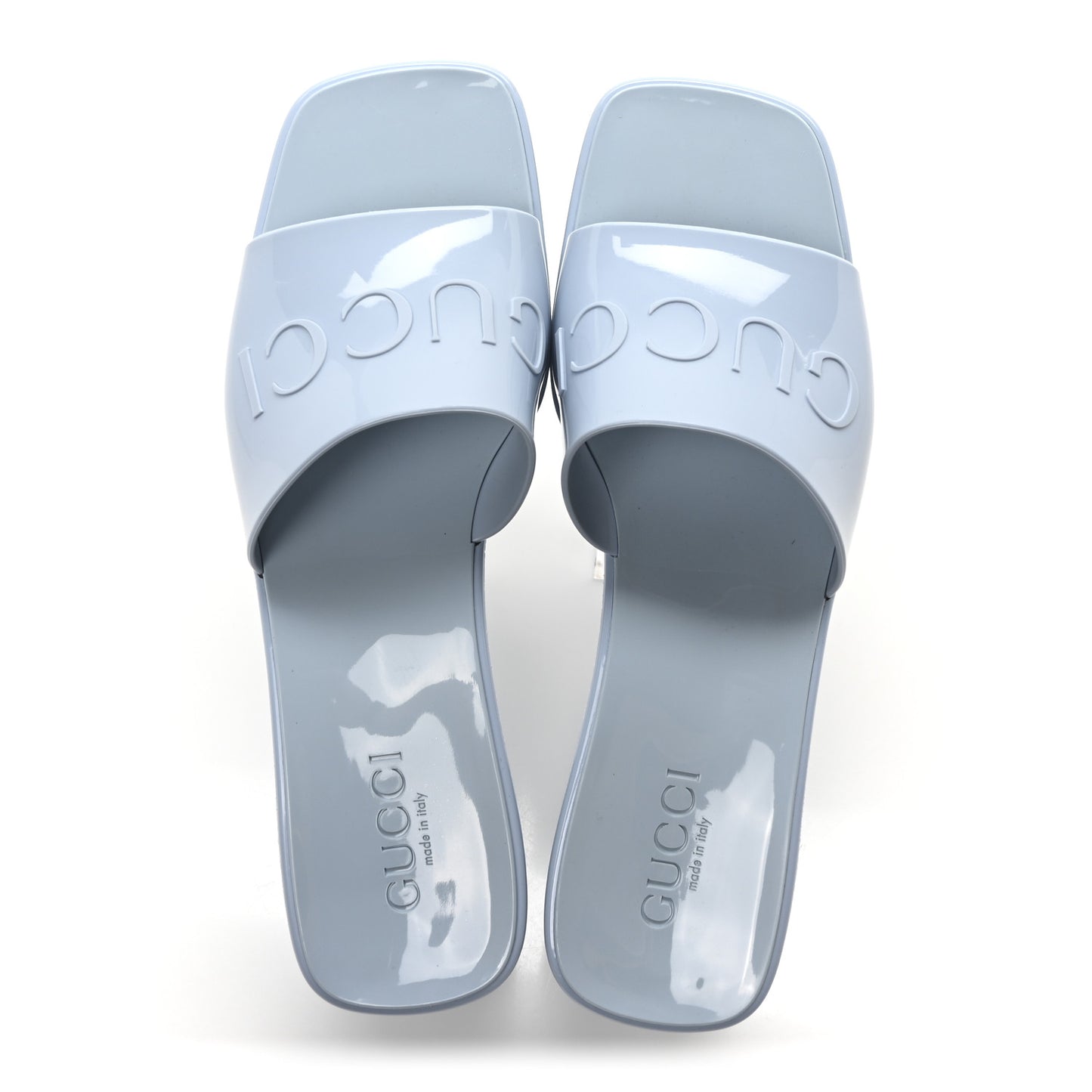 Rubber Gucci Logo Womens Platform 20/60mm Slide Sandals 40 Porcelain Light Blue