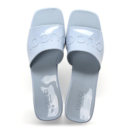 Gucci Rubber Gucci Logo Womens Platform 20/60mm Slide Sandals 40 Porcelain Light Blue 2 of 9