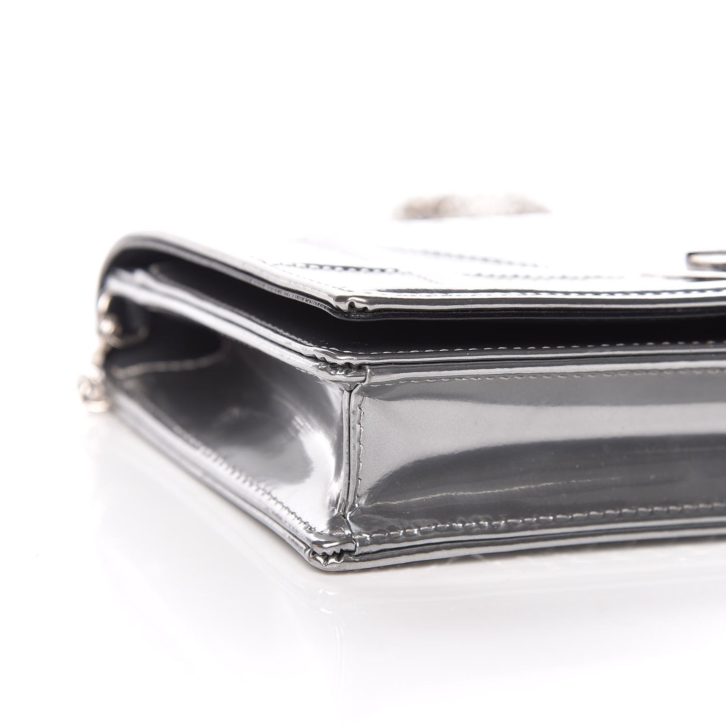 Metallic Patent Micro-Cannage Diorama Wallet on Chain Pouch Silver