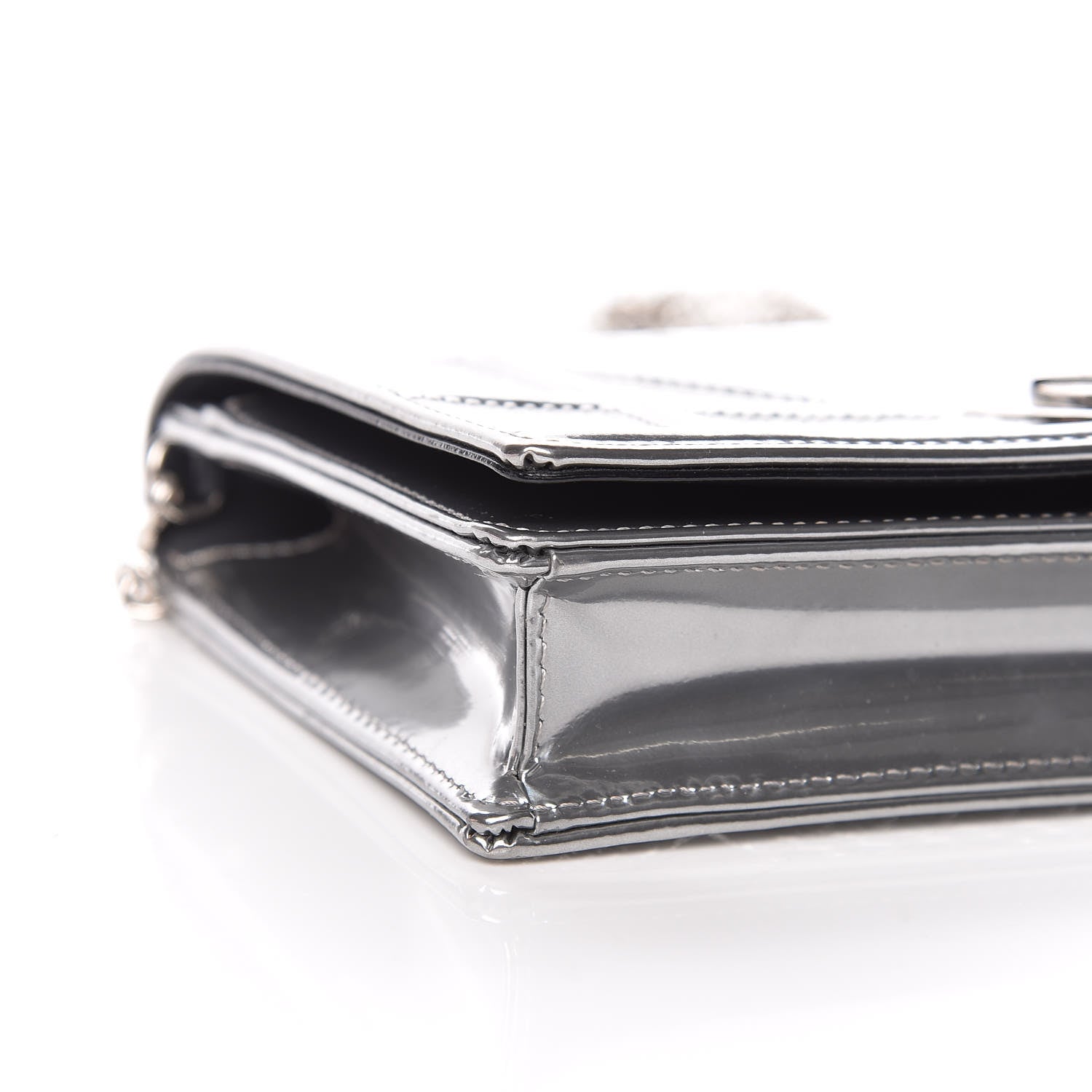 Christian Dior Metallic Patent Micro-Cannage Diorama Wallet on Chain Pouch Silver 11 of 13