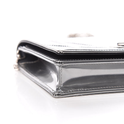 Christian Dior Metallic Patent Micro-Cannage Diorama Wallet on Chain Pouch Silver 11 of 13