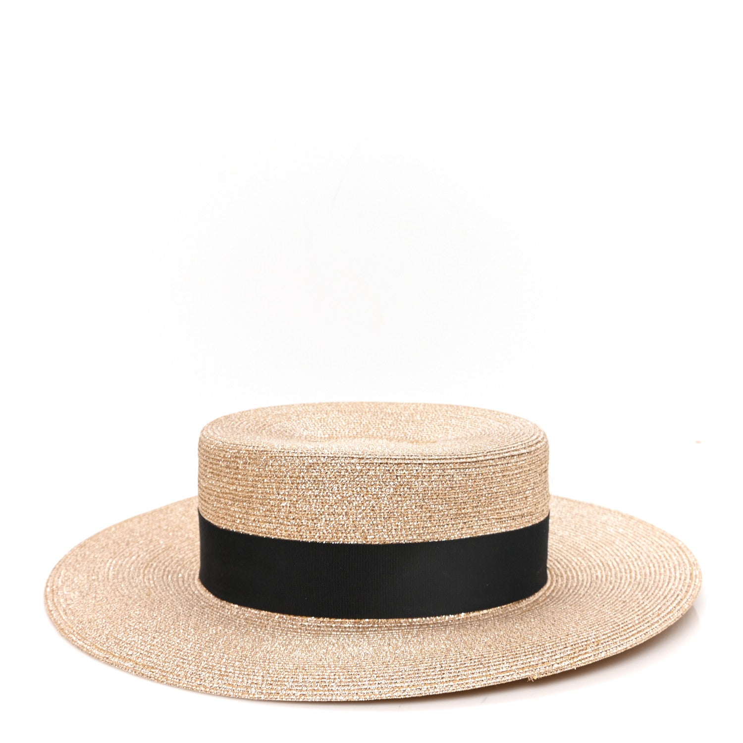 Gucci Glittered Straw Grosgrain Wide Brim Hat XL Gold Black 4 of 10