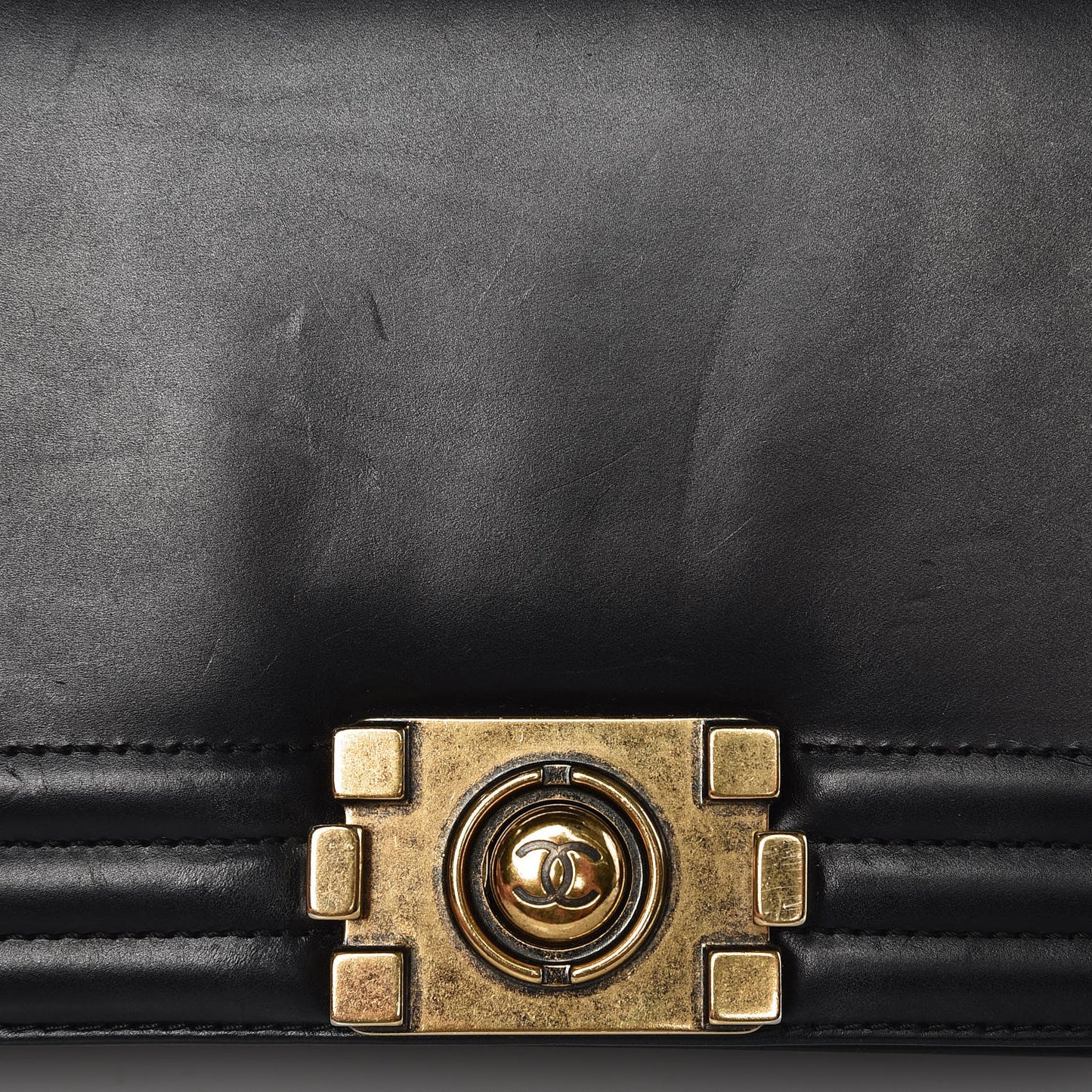 Glazed Calfskin Medium Boy Flap Black