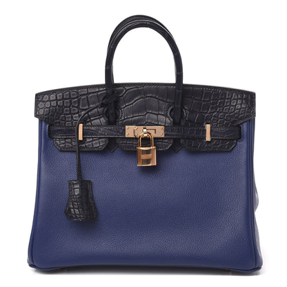 Hermes Taurillon Novillo Matte Alligator Birkin Touch 25 Bleu Saphir Marine 1 of 31