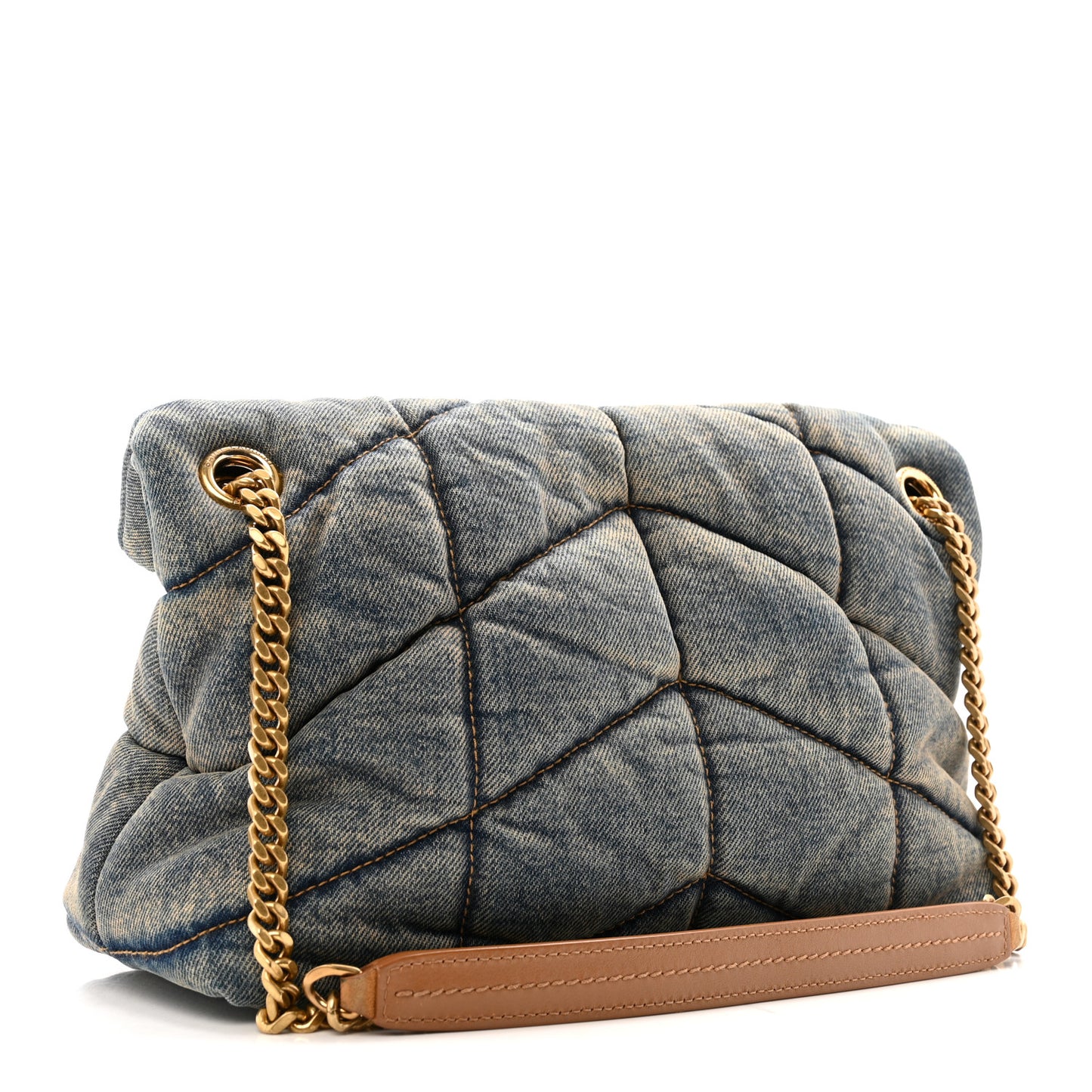 Denim Quilted Small Loulou Puffer Monogram Chain Satchel Blue Cinnamon