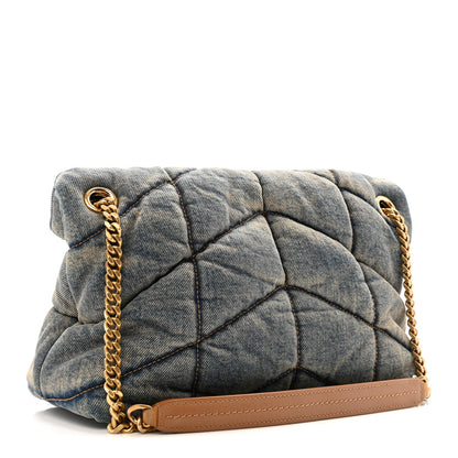 Saint Laurent Denim Quilted Small Loulou Puffer Monogram Chain Satchel Blue Cinnamon 3 of 14