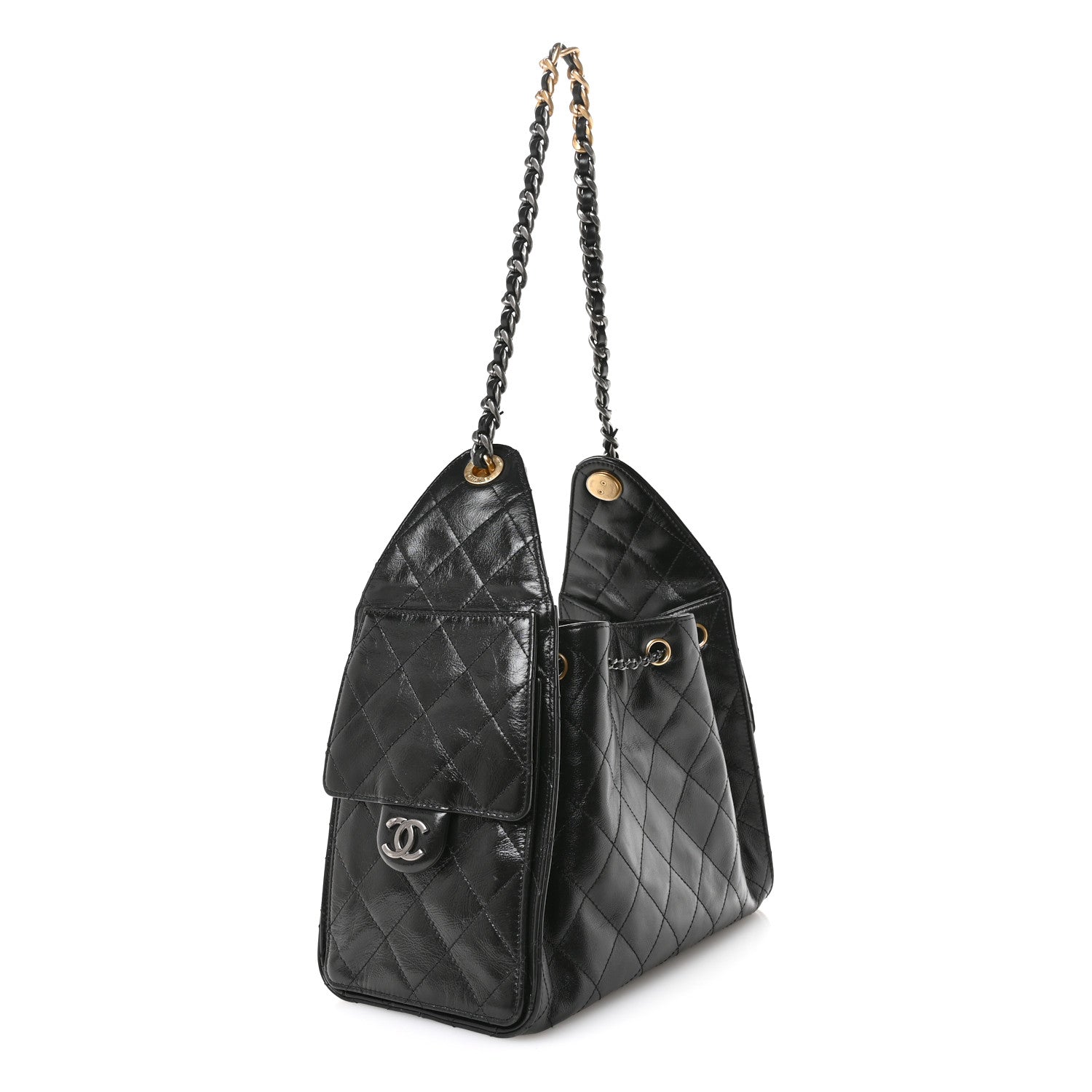 Chanel Shiny Crumpled Calfskin Quilted Small Chanel 25 Handbag Black 3 of 12