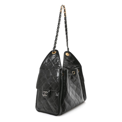 Chanel Shiny Crumpled Calfskin Quilted Small Chanel 25 Handbag Black 3 of 12