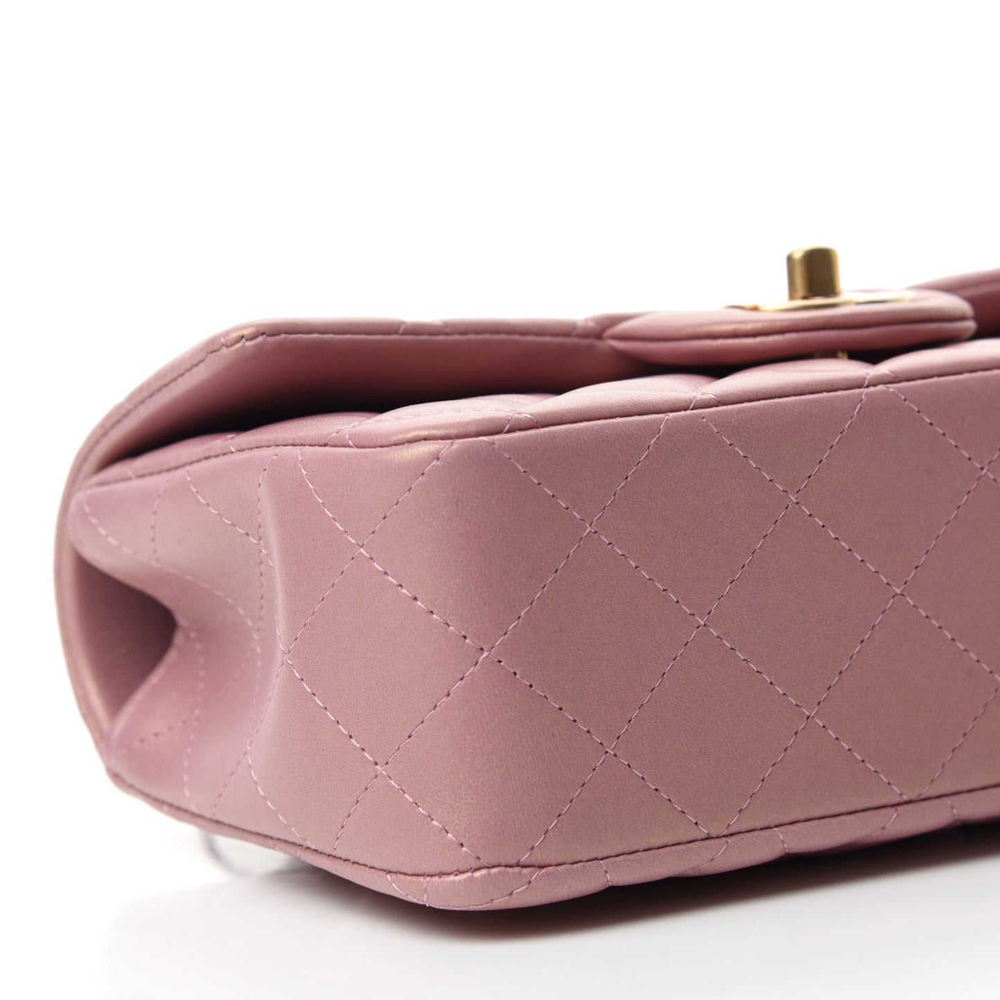Iridescent Lambskin Quilted Mini Top Handle Rectangular Flap Pink