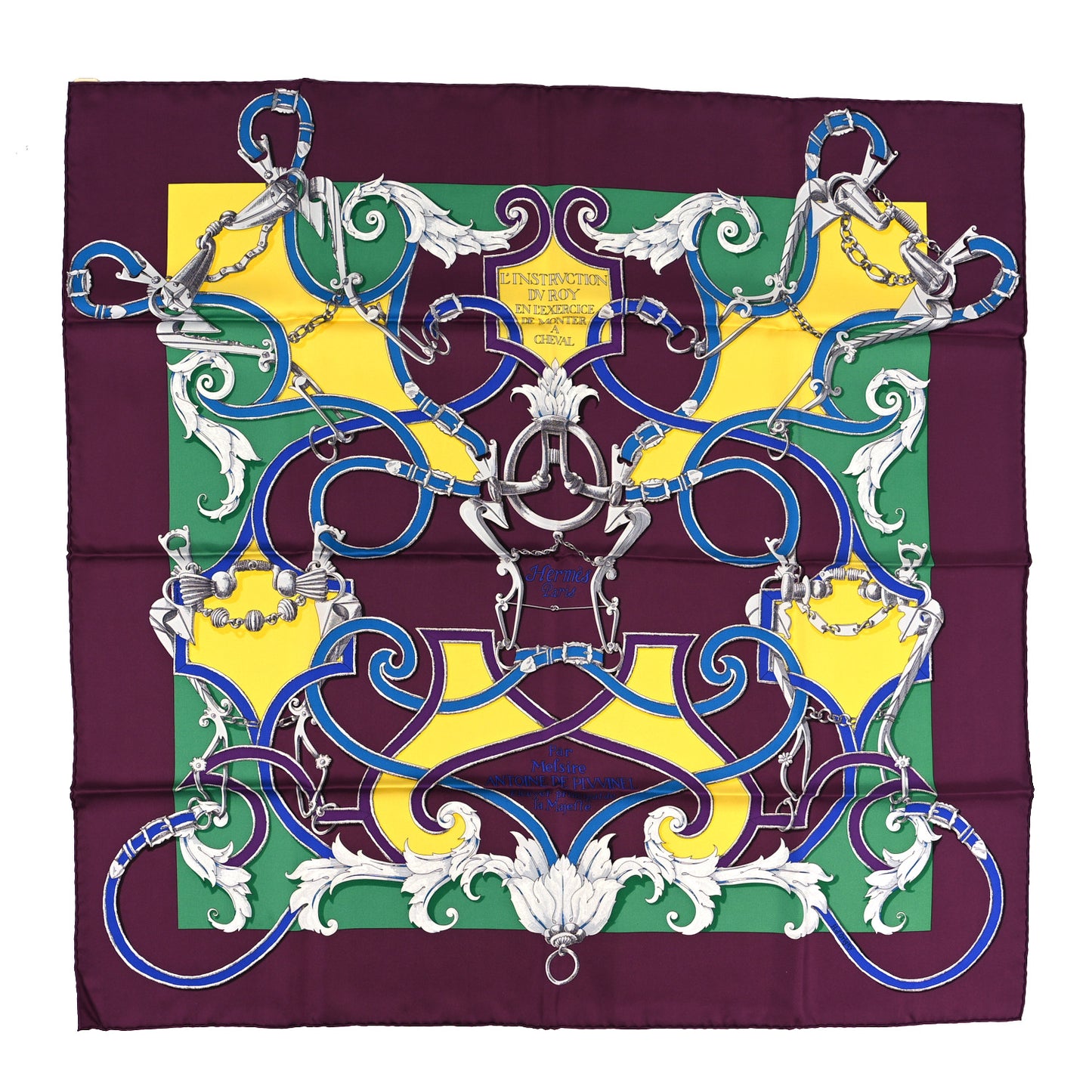 Silk L'Instruction Du Roy Scarf 90 Prune Jaune Vert