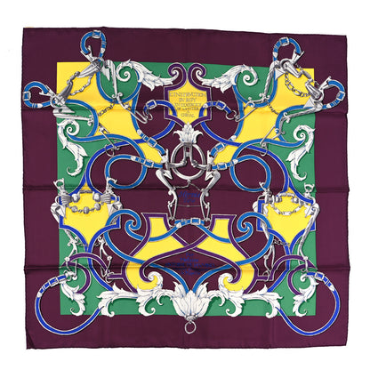Hermes Silk L'Instruction Du Roy Scarf 90 Prune Jaune Vert 1 of 4