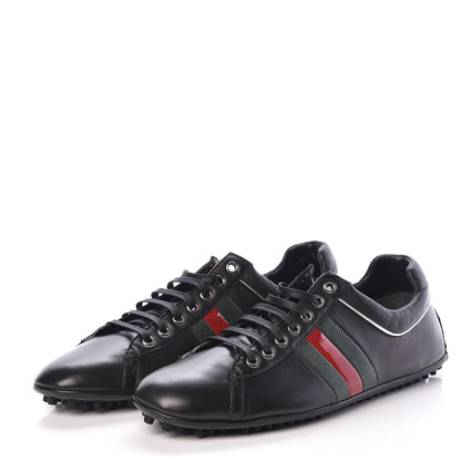 Gucci Calfskin Web Mens Lace Up Driver Sneakers 8 Black 3 of 7