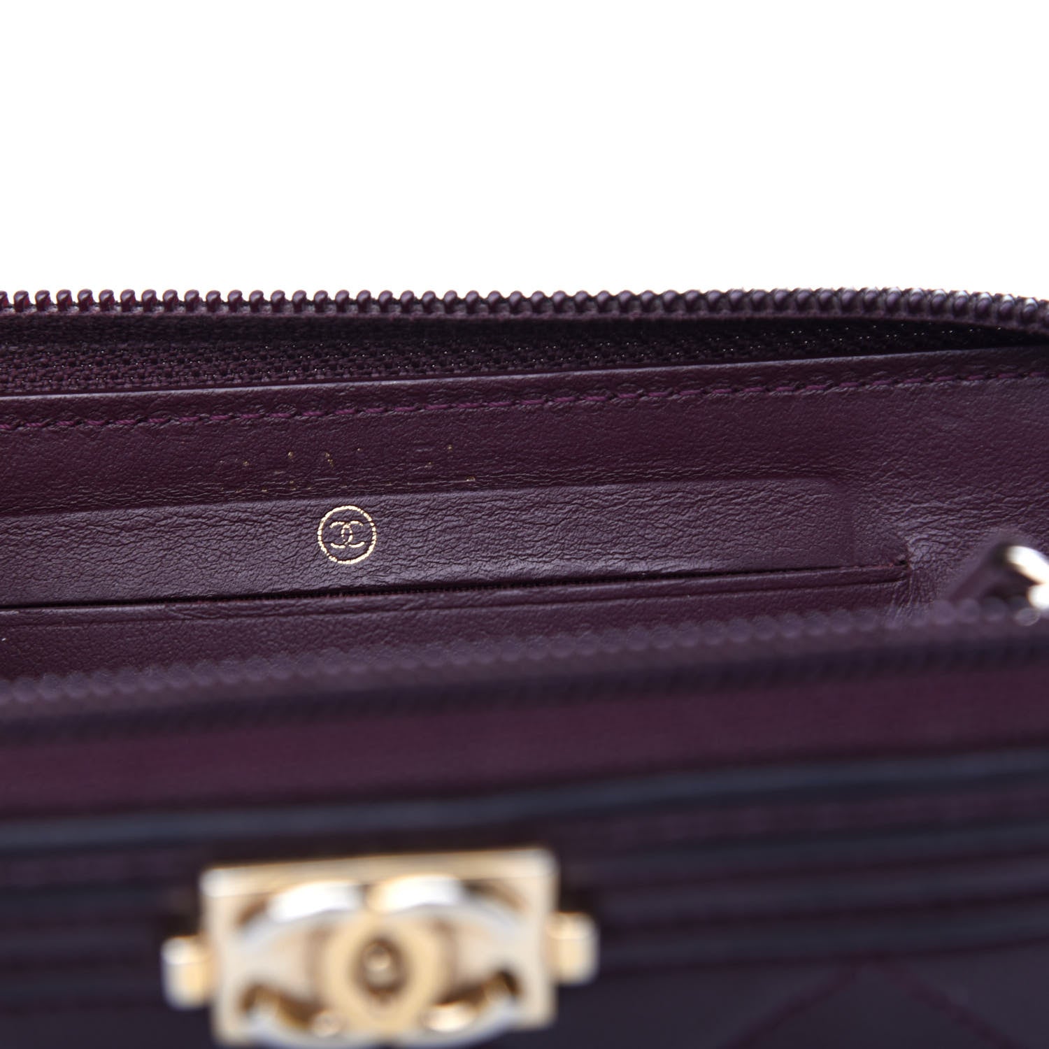 Chanel Caviar Quilted Small Boy Zip Around Wallet Dark Purple 6 of 8