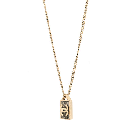 Chanel Crystal Dog Tag Charm Necklace Gold 2 of 5