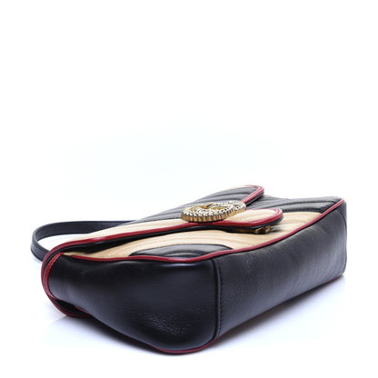 Gucci Vintage Effect Calfskin Matelasse Diagonal Striped Small Torchon GG Marmont Shoulder Bag Black Beige 4 of 12