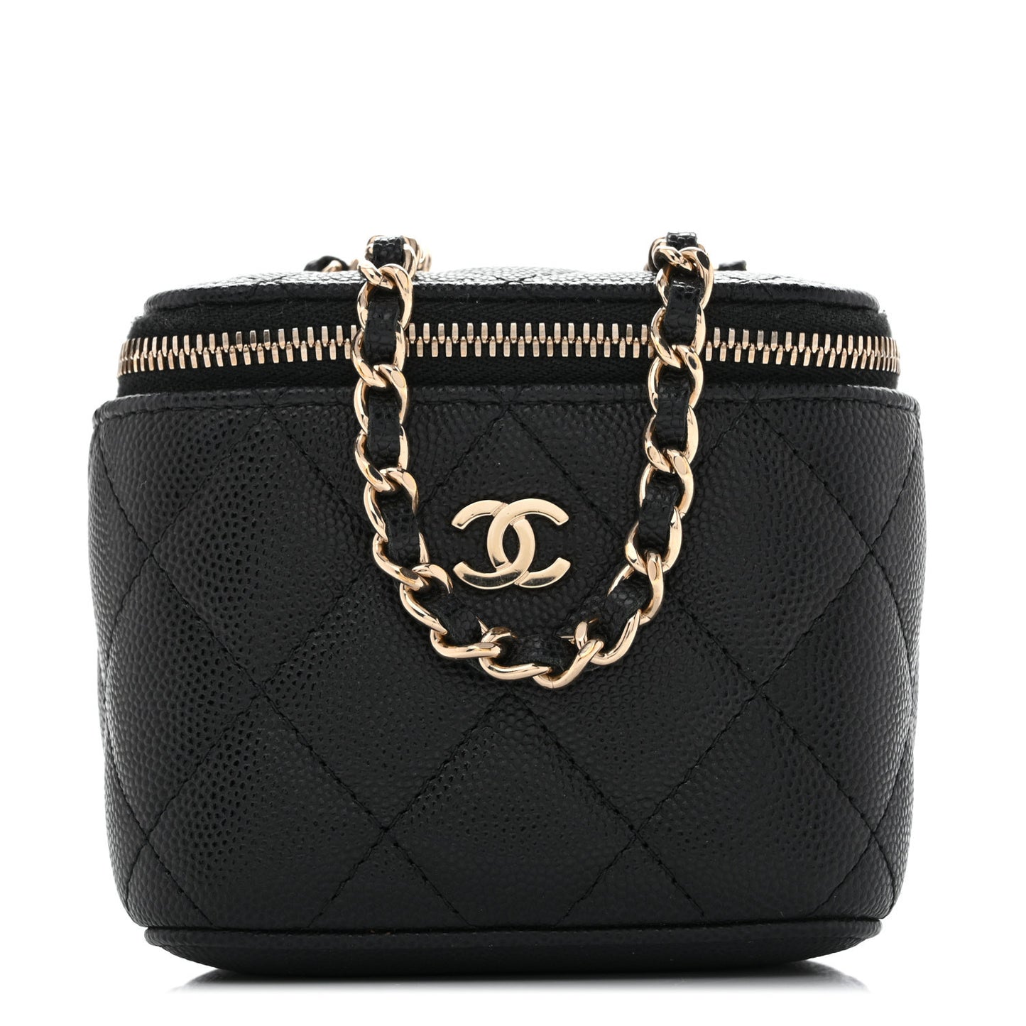 Caviar Quilted Mini Vanity Case With Chain Black