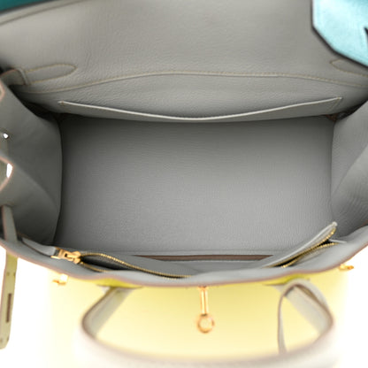 Hermes Chevre Mysore Horseshoe Birkin 30 Lime Bleu Izmir Bleu Pale 5 of 10