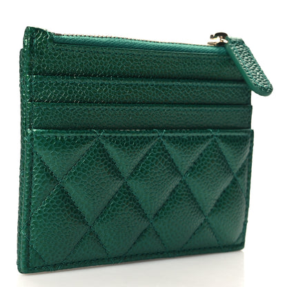 Chanel Metallic Caviar Quilted CC Zip Card Holder Green 3 of 8