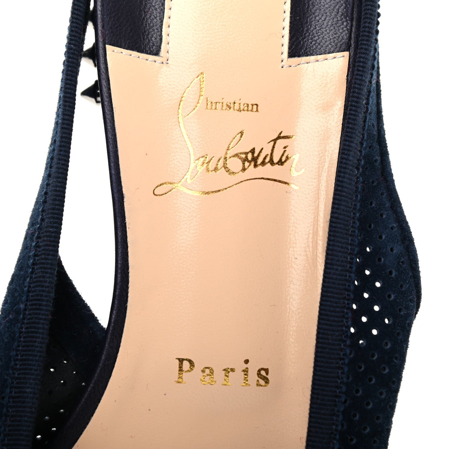 Christian Louboutin Velours Spiked Hall Slingback Flats 39 Navy 7 of 7