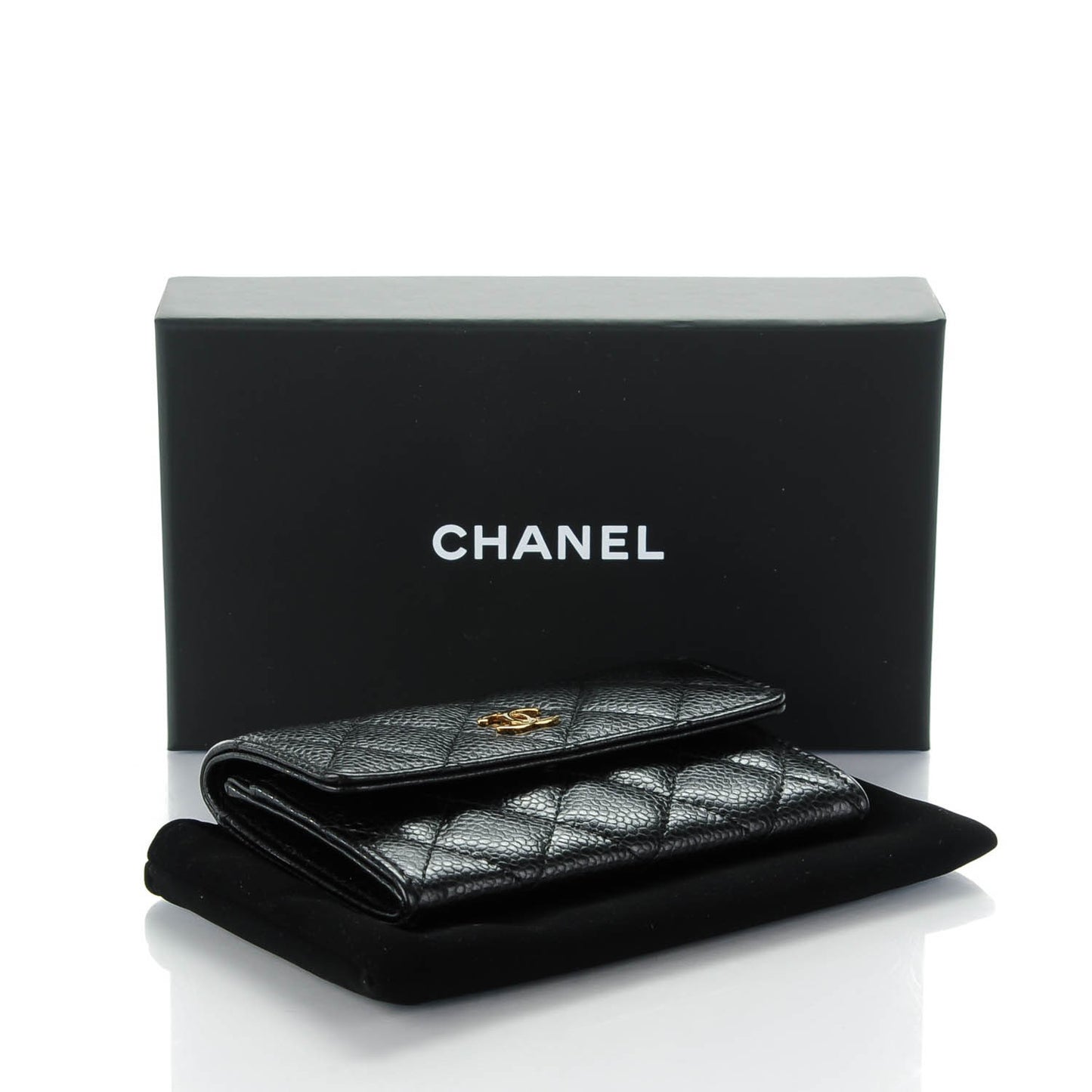 Caviar Quilted Flap Card Holder Black