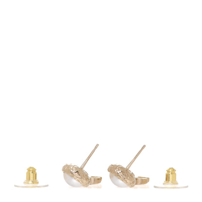 Chanel Pearl Hammered CC Drop Earrings Gold Pearly White 3 of 5