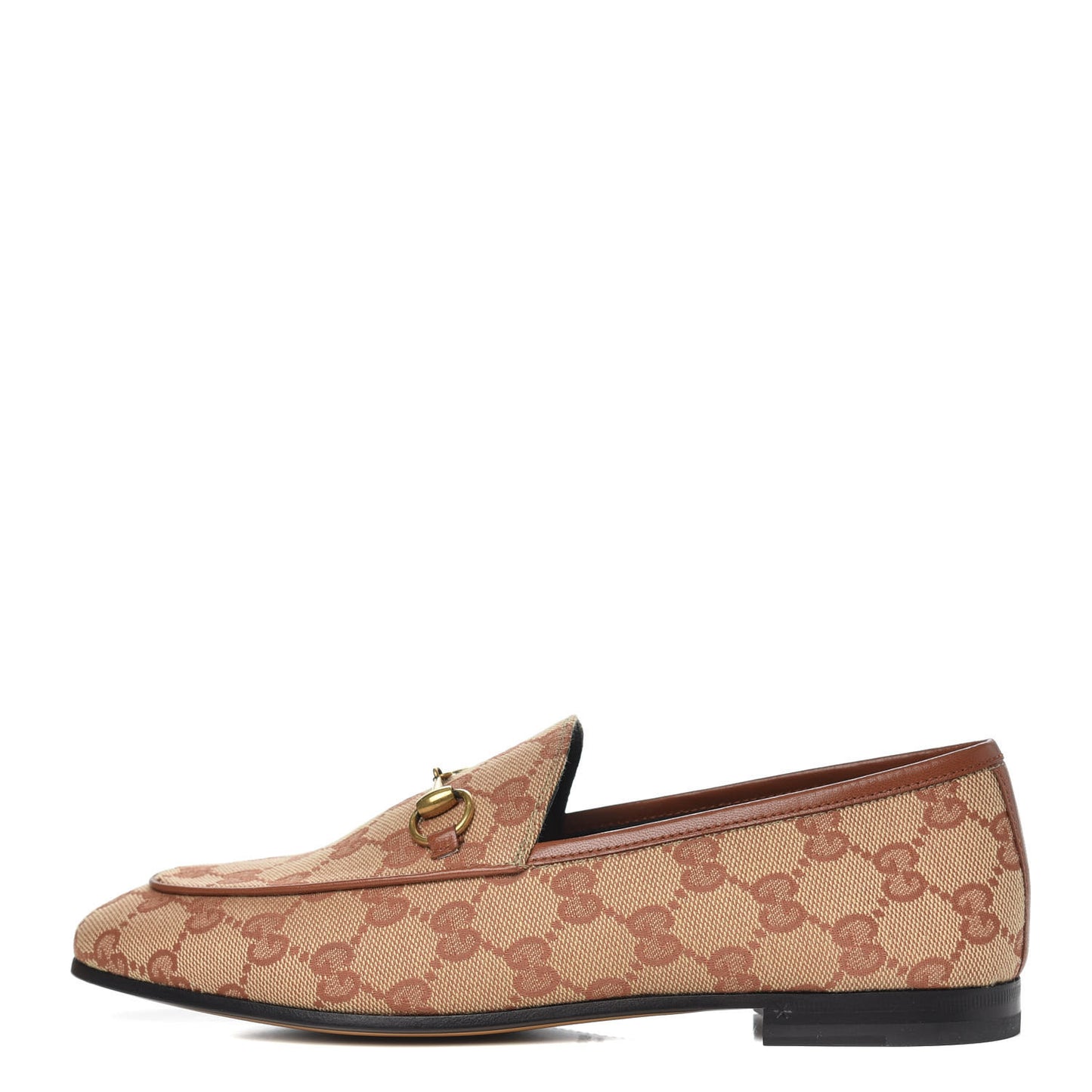 Canvas GG Monogram Horsebit Womens Jordaan Loafers 38 Beige Ruggine Rust